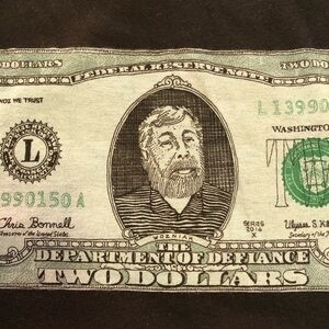 Steve Wozniak The Department of Defiance $2 Bill Novelty Graphic Tshirt Black XL